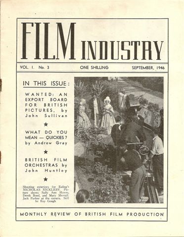 FILM INDUSTRY magazine side cover Issue 3 September 1946