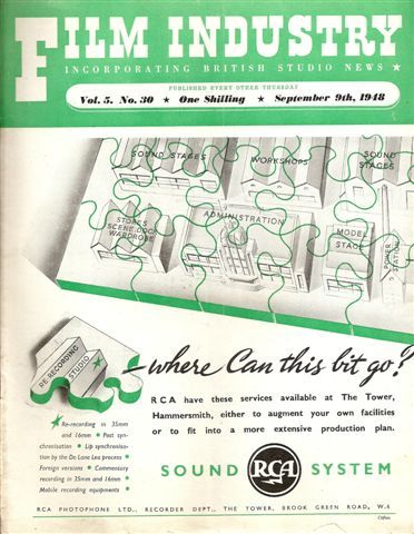 FILM INDUSTRY magazine side cover 9 September 1948