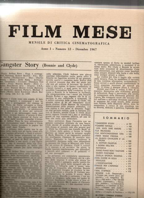FILM MESE magazine side cover Issue 12 December 1967