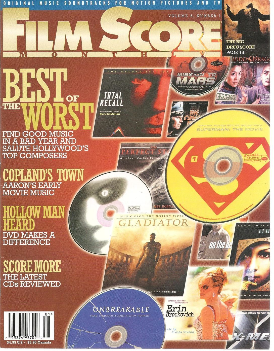 FILM SCORE MONTHLY magazine side cover Issue 118 Vol 6 # 1 January 2001