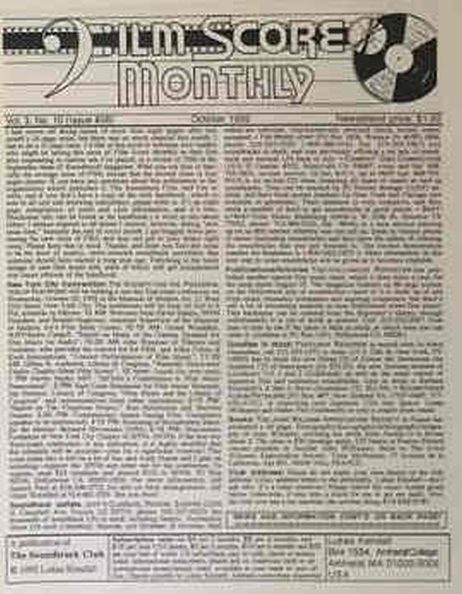 FILM SCORE MONTHLY magazine side cover Issue 26 October 1992