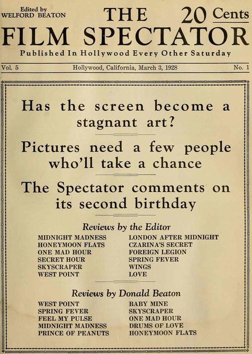 FILM SPECTATOR magazine side cover 3 March 1928