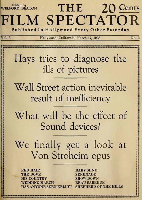 FILM SPECTATOR magazine side cover 17 March 1928