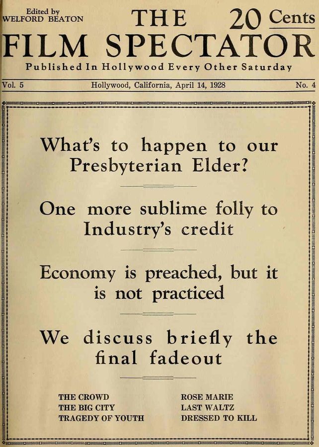 FILM SPECTATOR magazine side cover 4 April 1928