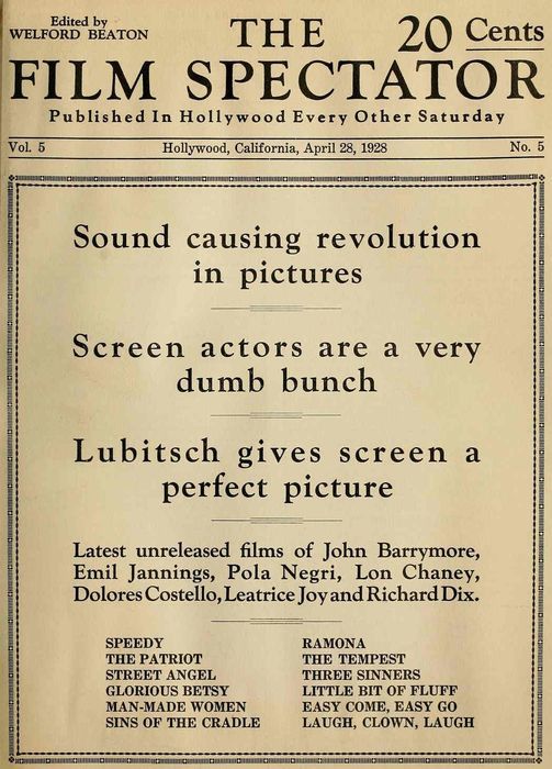 FILM SPECTATOR magazine side cover 28 April 1928