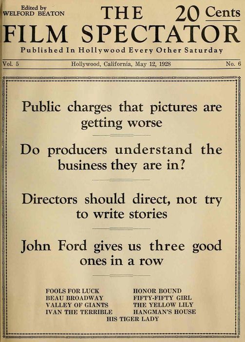 FILM SPECTATOR magazine side cover 12 May 1928