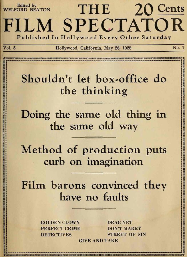 FILM SPECTATOR magazine side cover 26 May 1928