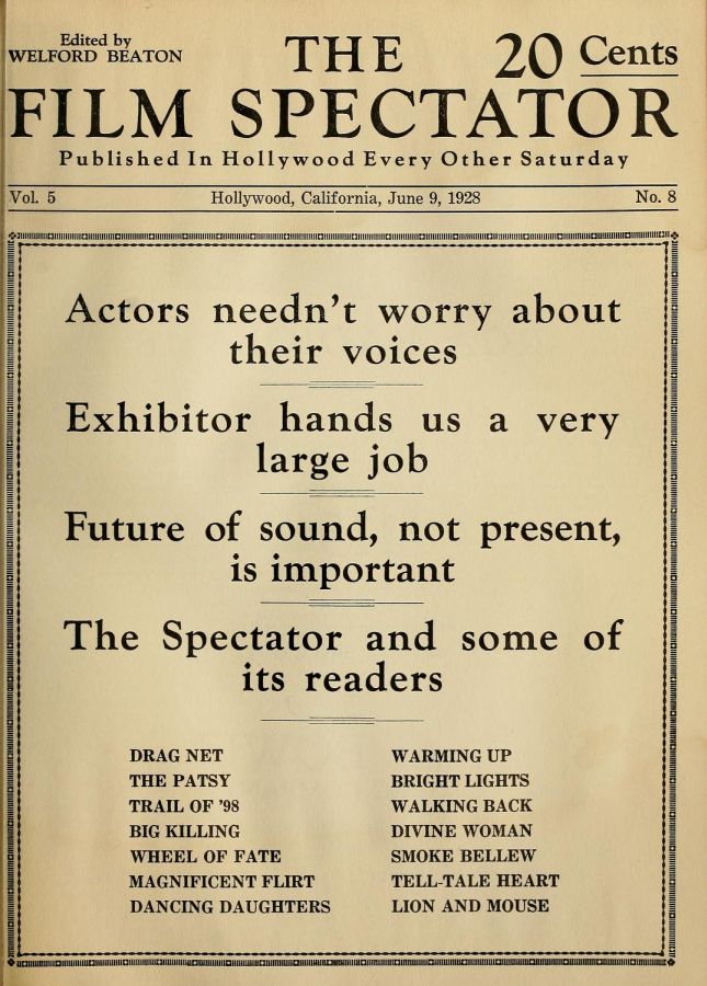 FILM SPECTATOR magazine side cover 9 June 1928