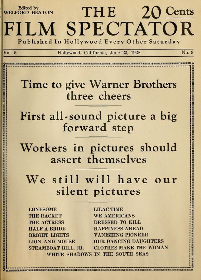 FILM SPECTATOR magazine side cover 23 June 1928