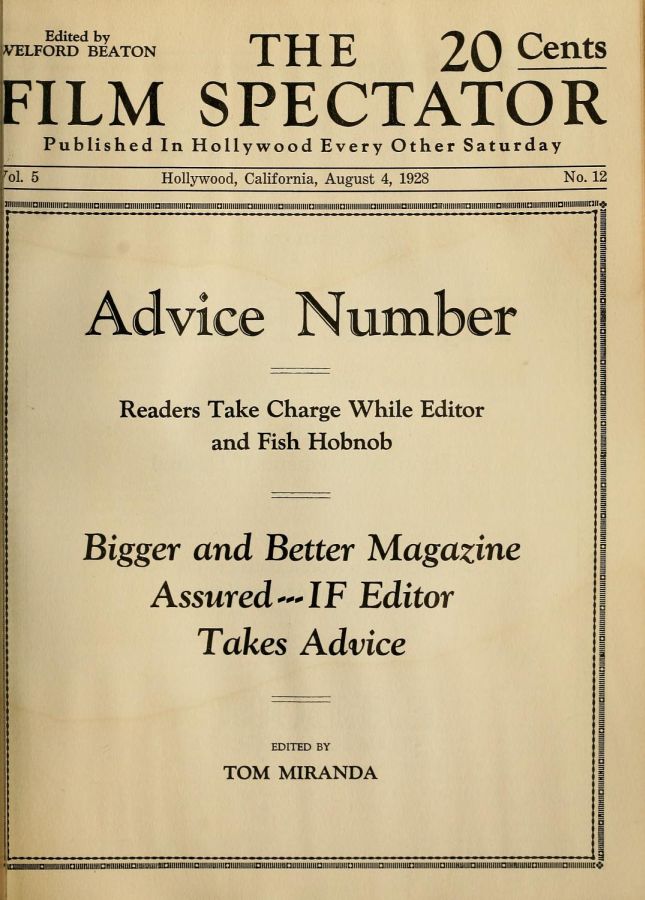 FILM SPECTATOR magazine side cover 4 August 1928
