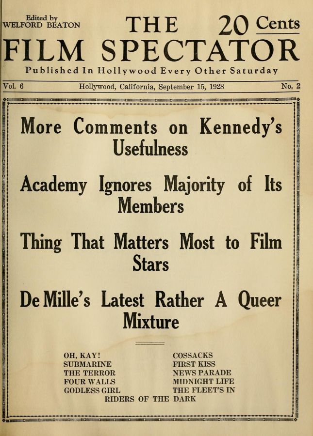 FILM SPECTATOR magazine side cover 15 September 1928
