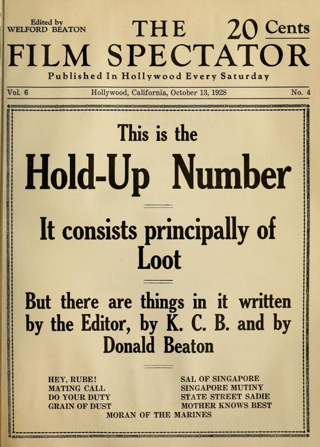 FILM SPECTATOR magazine side cover 13 October 1928
