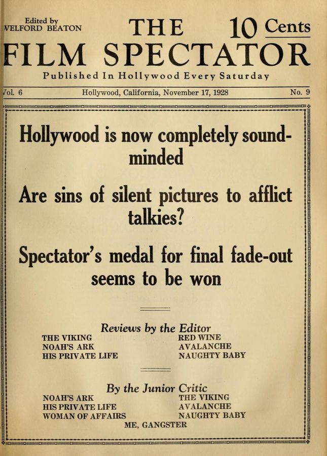 FILM SPECTATOR magazine side cover 17 November 1928