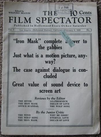 FILM SPECTATOR magazine side cover  Vol 7 # 5 9 February 1929