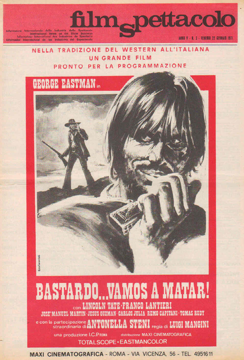 FILM SPETTACOLO magazine side cover Issue 3 22 January 1971
