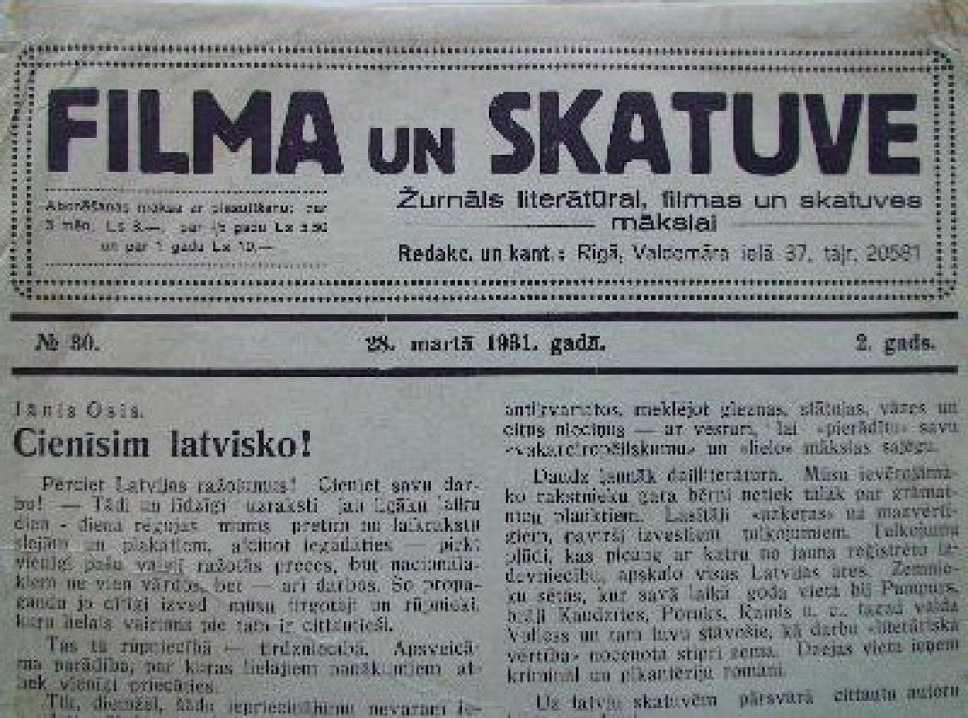 FILMA UN SKATUVE magazine side cover Issue 30  March 1931