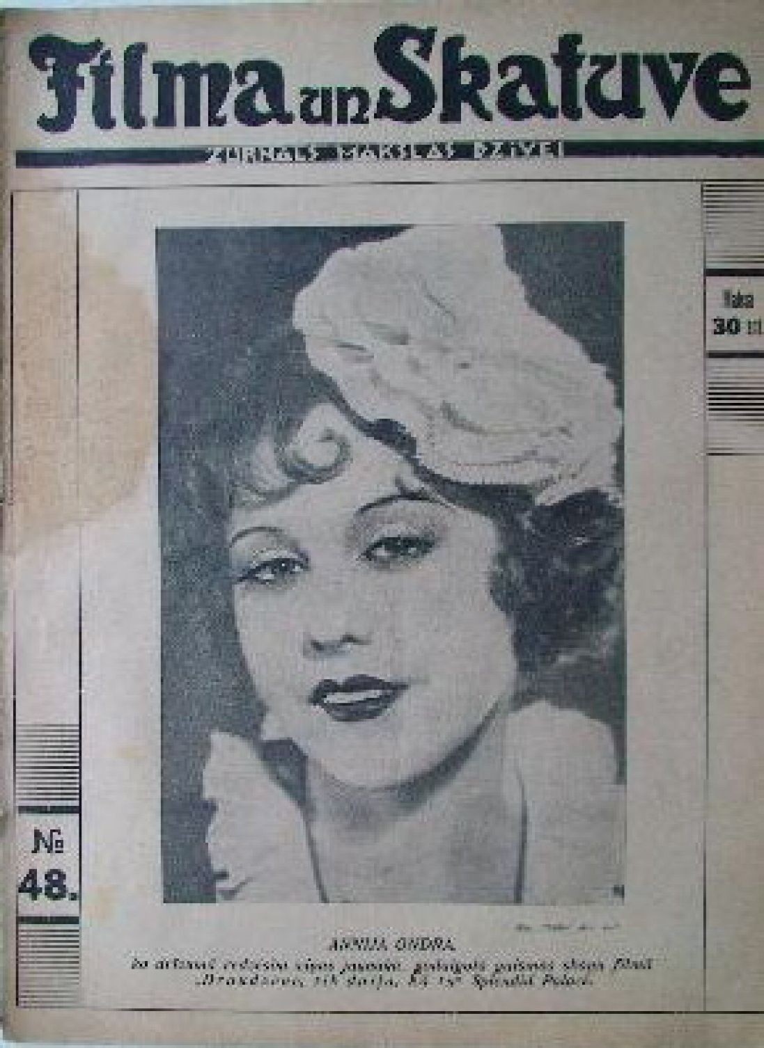 FILMA UN SKATUVE magazine side cover Issue 48   1931