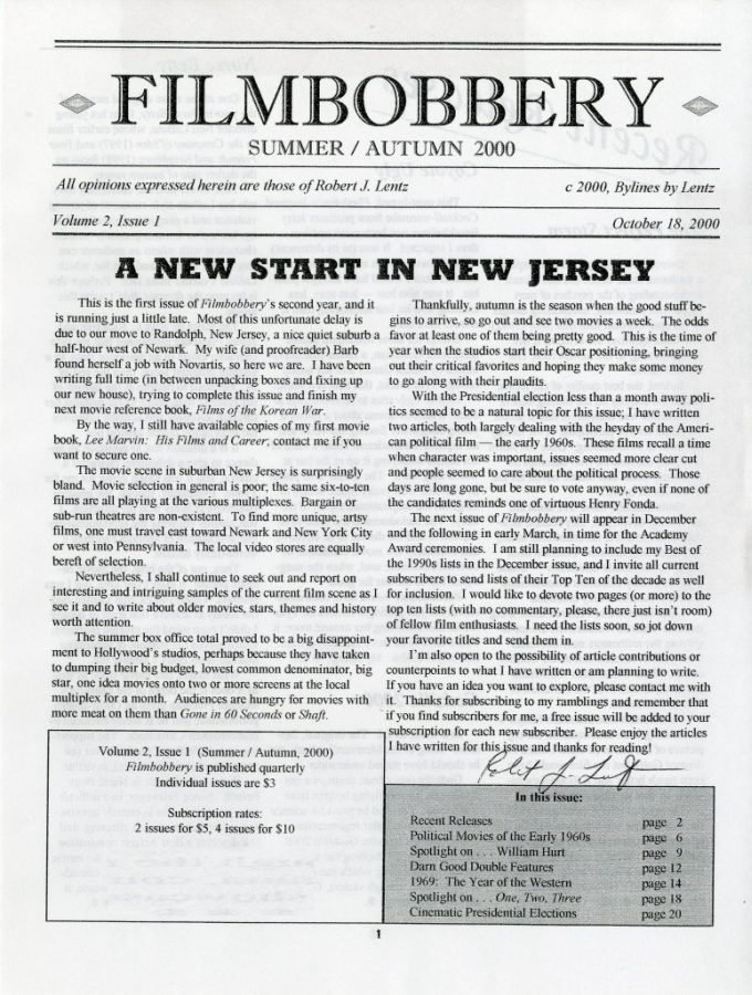 FILMBOBBERY magazine side cover 18 October 2000