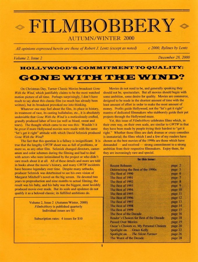 FILMBOBBERY magazine side cover 28 December 2000