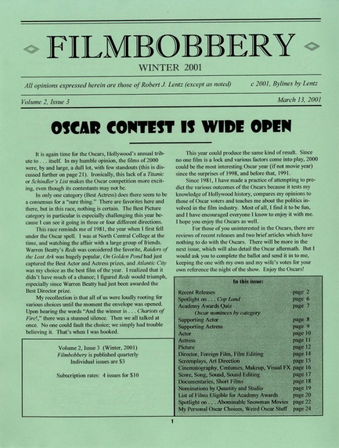 FILMBOBBERY magazine side cover 13 March 2001