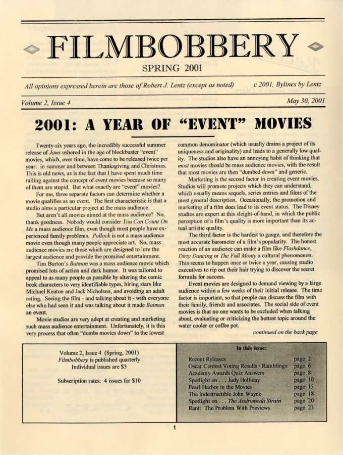 FILMBOBBERY magazine side cover 30 May 2001