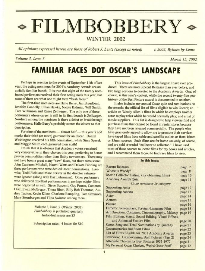 FILMBOBBERY magazine side cover 15 March 2002