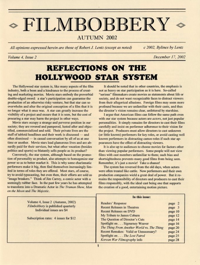 FILMBOBBERY magazine side cover 17 December 2002