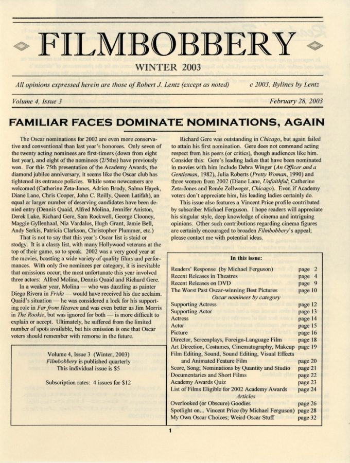 FILMBOBBERY magazine side cover 28 February 2003