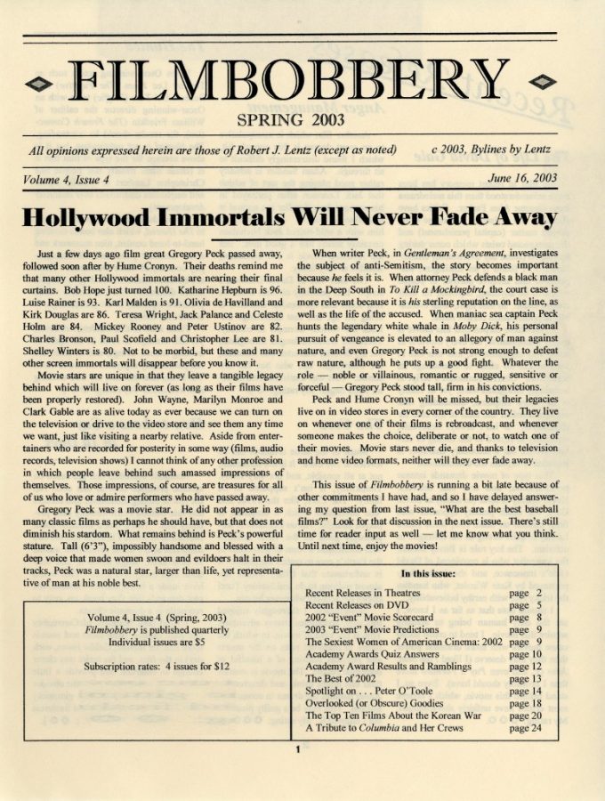 FILMBOBBERY magazine side cover 16 June 2003