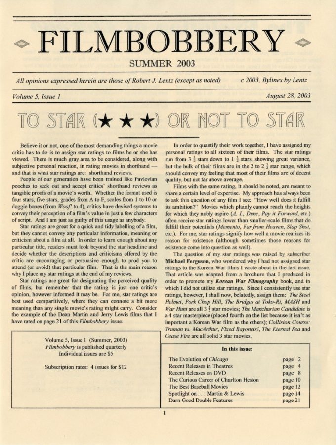 FILMBOBBERY magazine side cover 28 August 2003