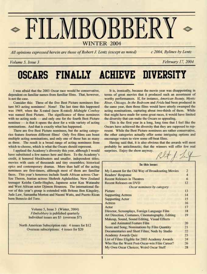 FILMBOBBERY magazine side cover 17 February 2004