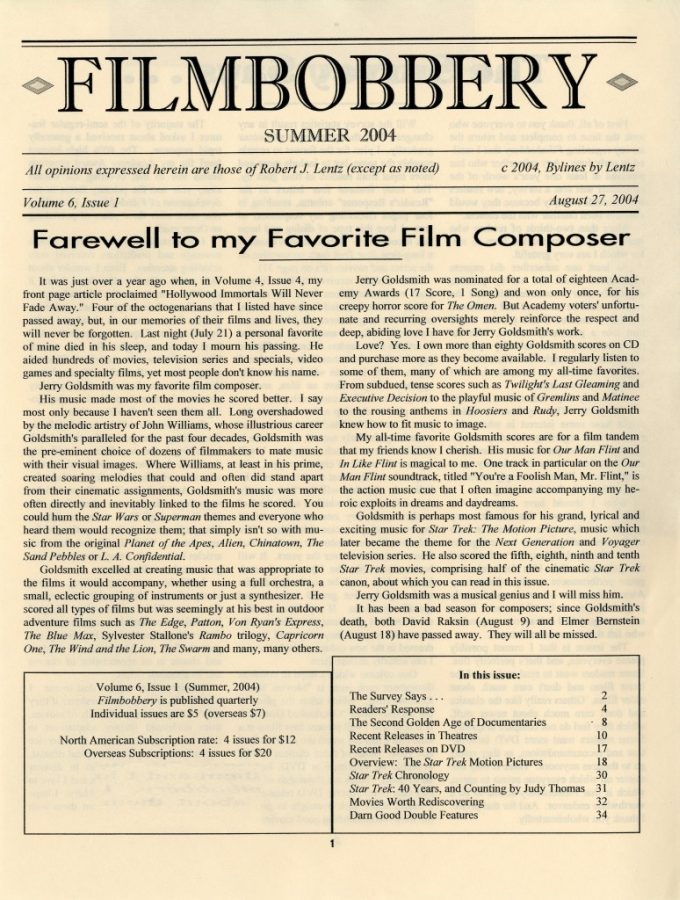 FILMBOBBERY magazine side cover 27 August 2004