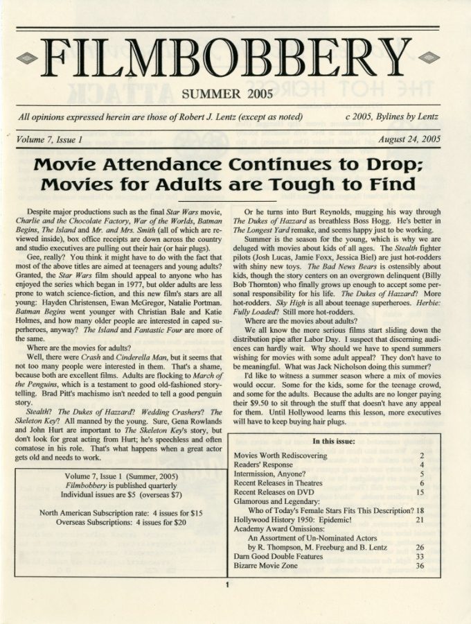 FILMBOBBERY magazine side cover 24 August 2005