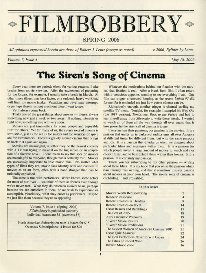 FILMBOBBERY magazine side cover 18 May 2006
