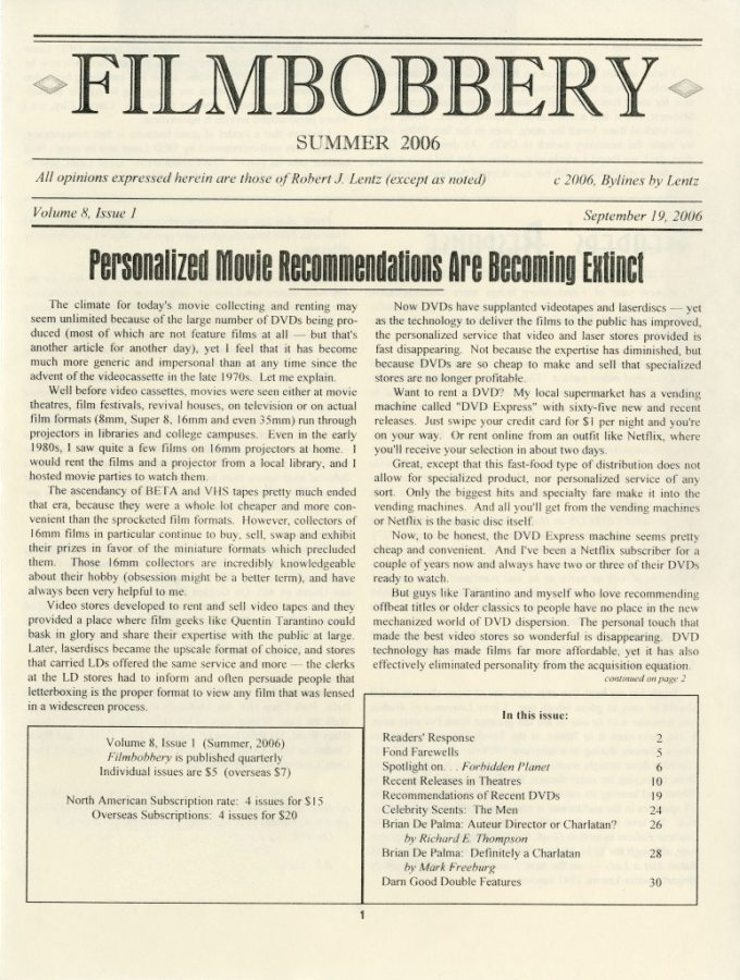 FILMBOBBERY magazine side cover 19 September 2006