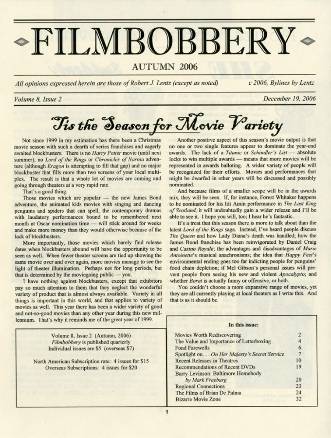 FILMBOBBERY magazine side cover 19 December 2006