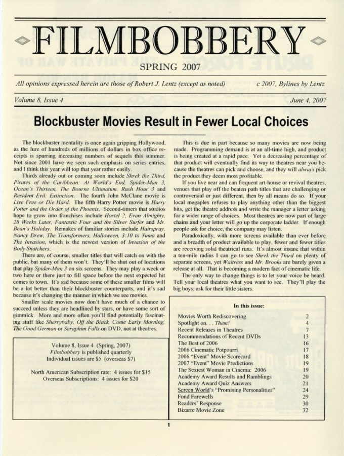 FILMBOBBERY magazine side cover 4 June 2007