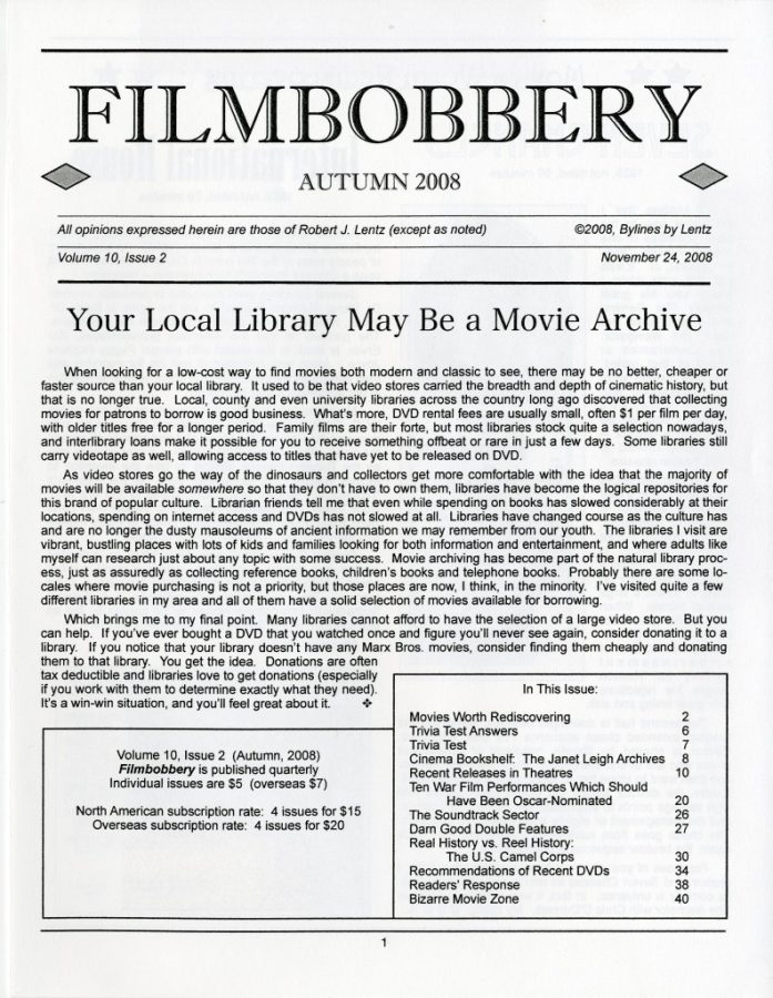 FILMBOBBERY magazine side cover 24 November 2008
