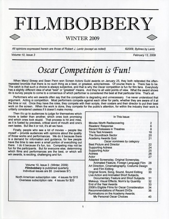 FILMBOBBERY magazine side cover 13 February 2009