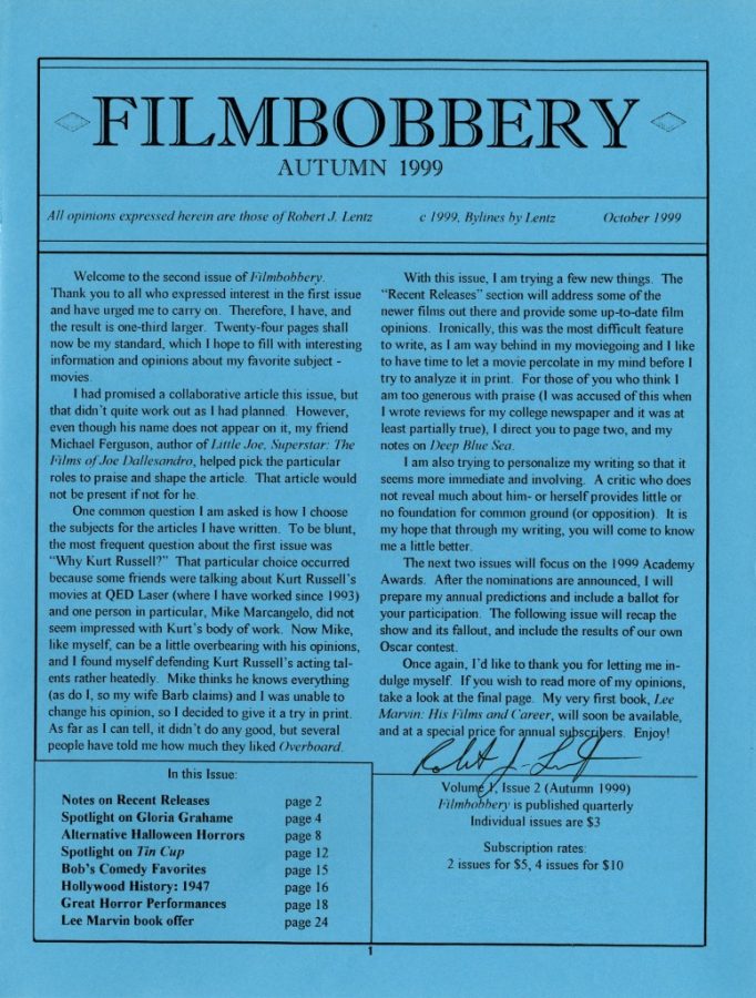 FILMBOBBERY magazine side cover October 1999