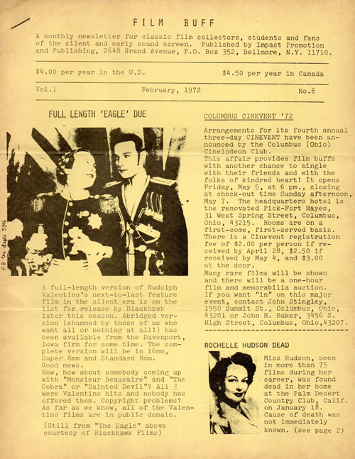 FILM BUFF magazine side cover  Vol 1 No  6  February 1972
