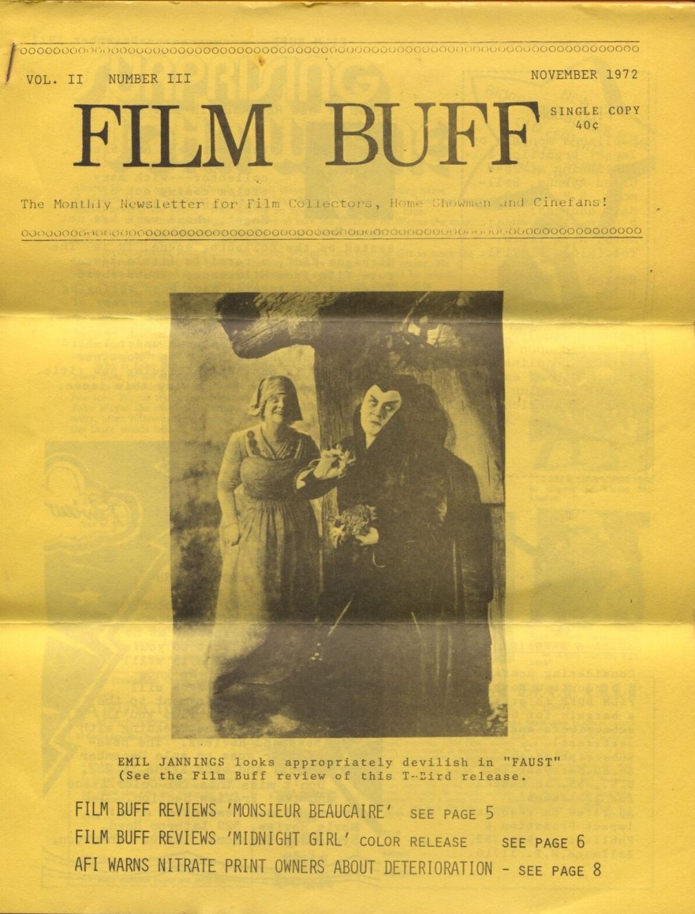 FILM BUFF magazine side cover  Vol 2 No  3  November 1972