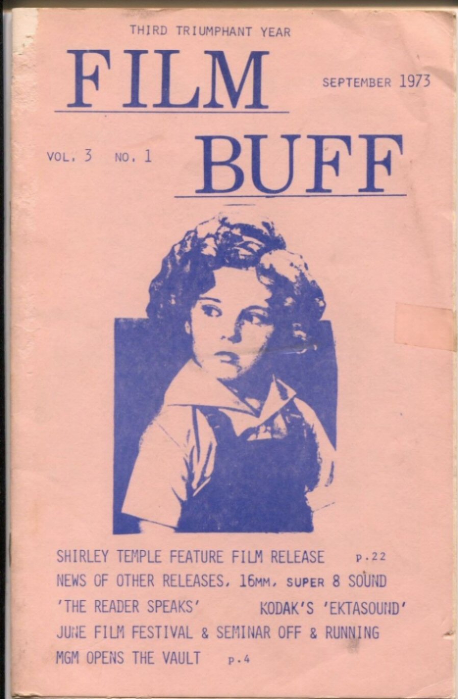 FILM BUFF magazine side cover  Vol 3 No  1  September 1973