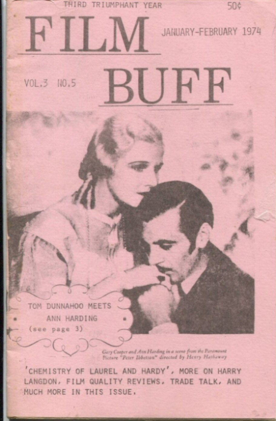 FILM BUFF magazine side cover  Vol 3 No  5  January/February 1974