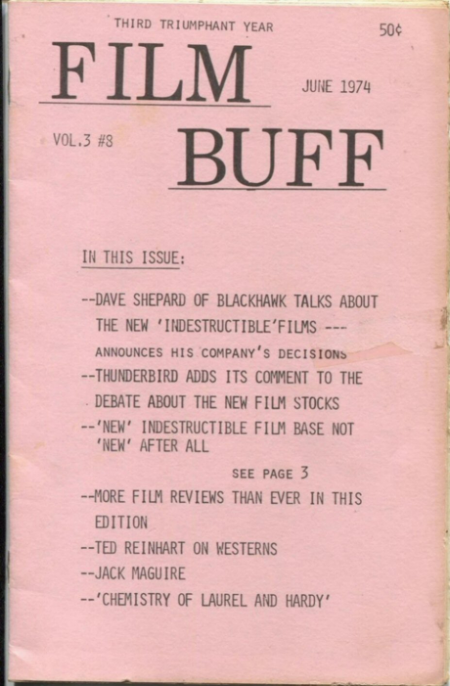 FILM BUFF magazine side cover  Vol 3 No  8  June 1974