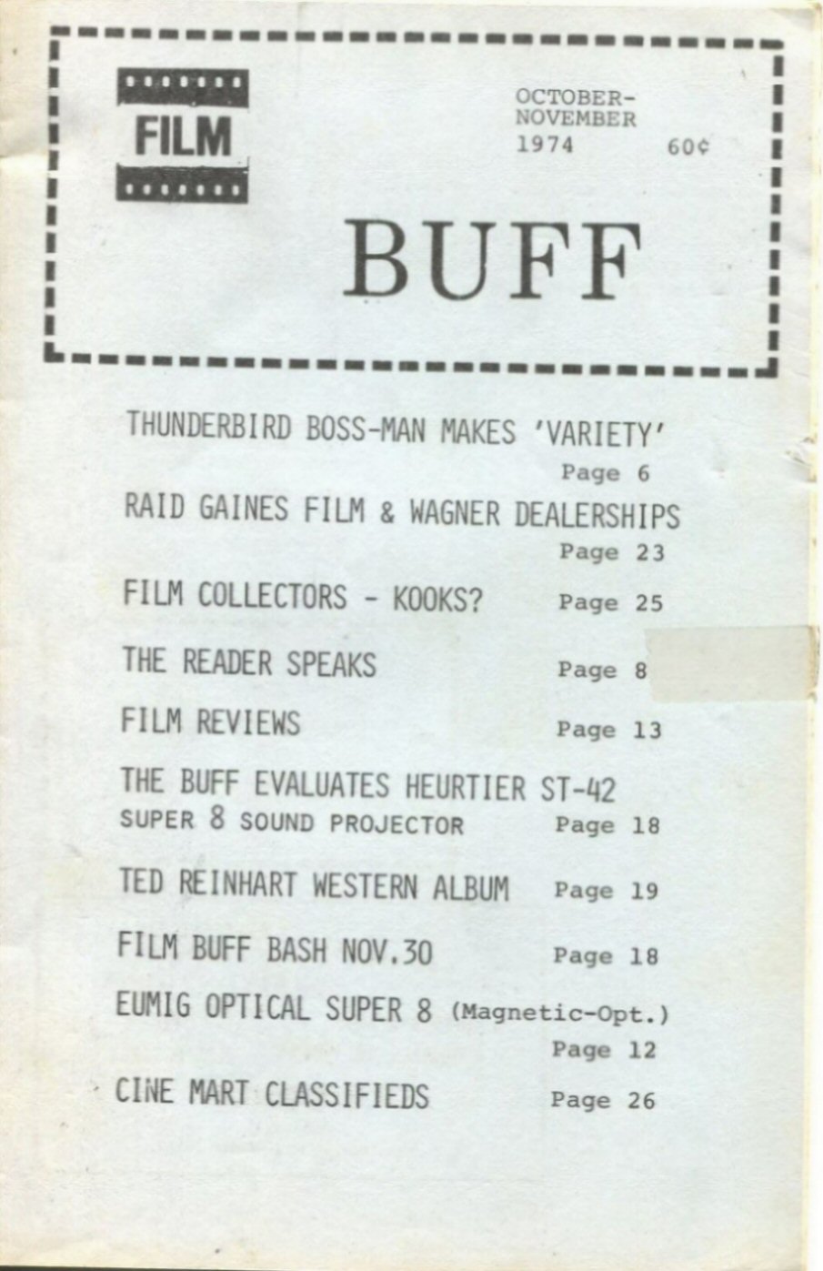 FILM BUFF magazine side cover  October/November 1974