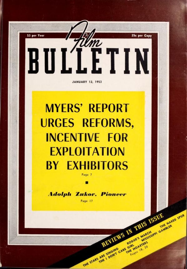 FILM BULLETIN magazine side cover 12 January 1953