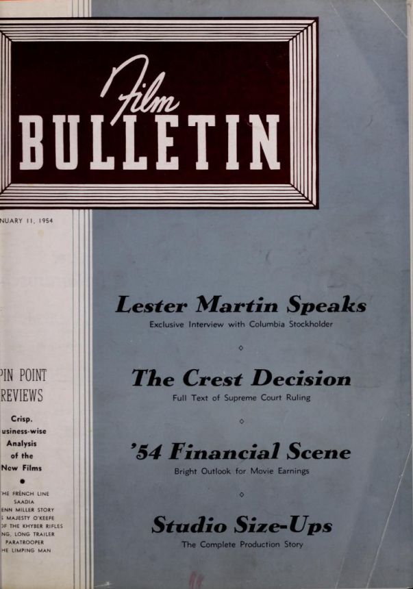 FILM BULLETIN magazine side cover 11 January 1954