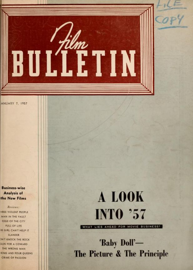 FILM BULLETIN magazine side cover 7 January 1957
