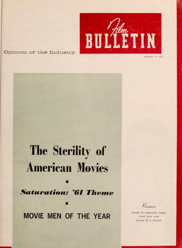 FILM BULLETIN magazine side cover 9 January 1961